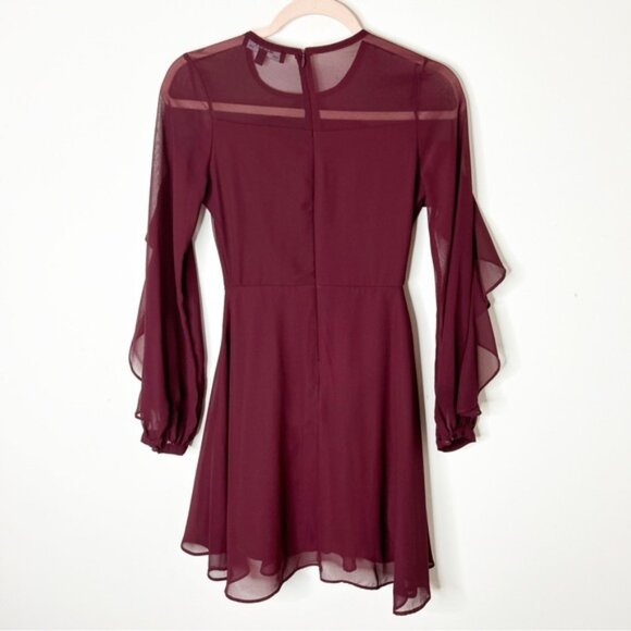 LULUS Quiet Grace Burgundy Long Sleeve Dress Burgundy Sheer Size XS - Picture 13 of 16
